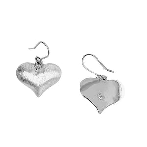 Brushed Silver Heart Earrings top - Nueve Sterling