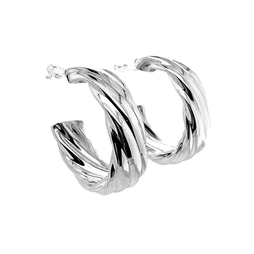 Wide Twisted Oval Silver Hoops side 