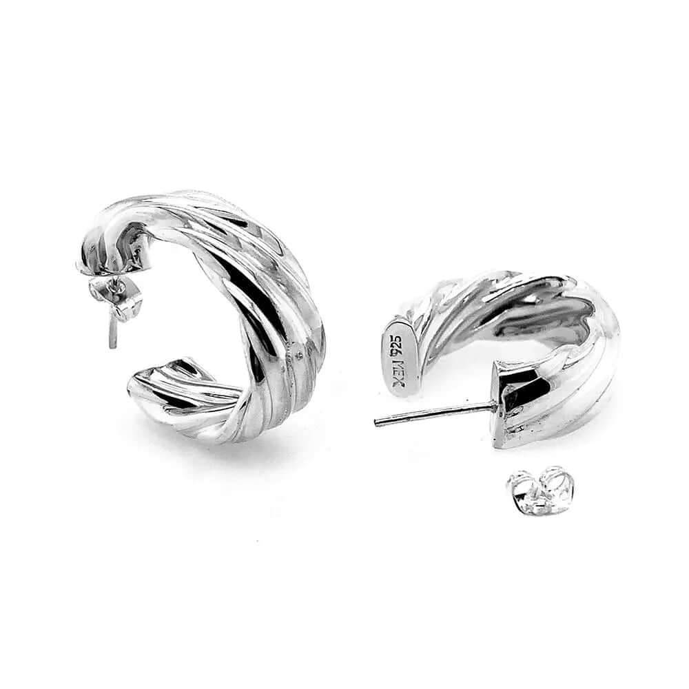 Wide Twisted Oval Silver Hoops back - Nueve Sterling