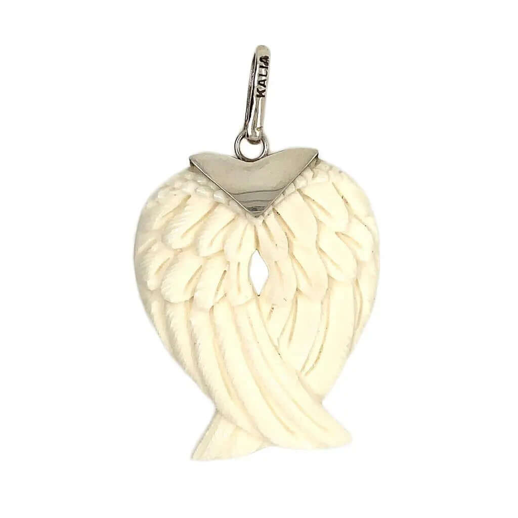 %product Wings Carved Bone Silver Pendant Nueve Sterling