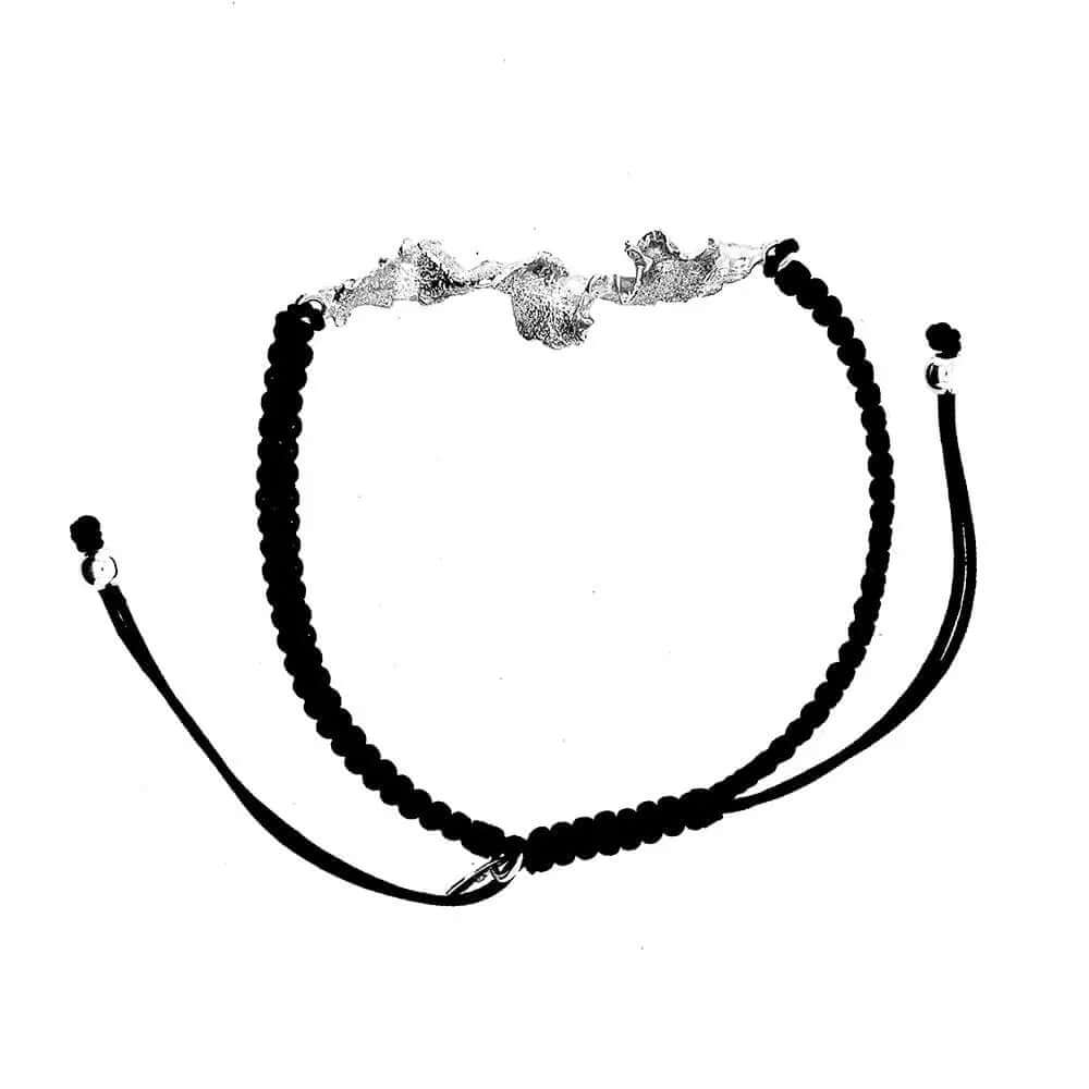 Woven Bracelet with Silver Crispy Flake top - Nueve Sterling