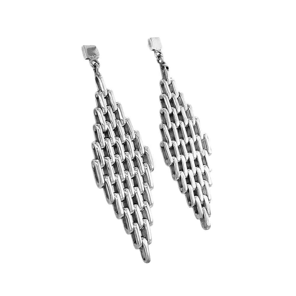 Woven Silver Earrings side - Nueve Sterling