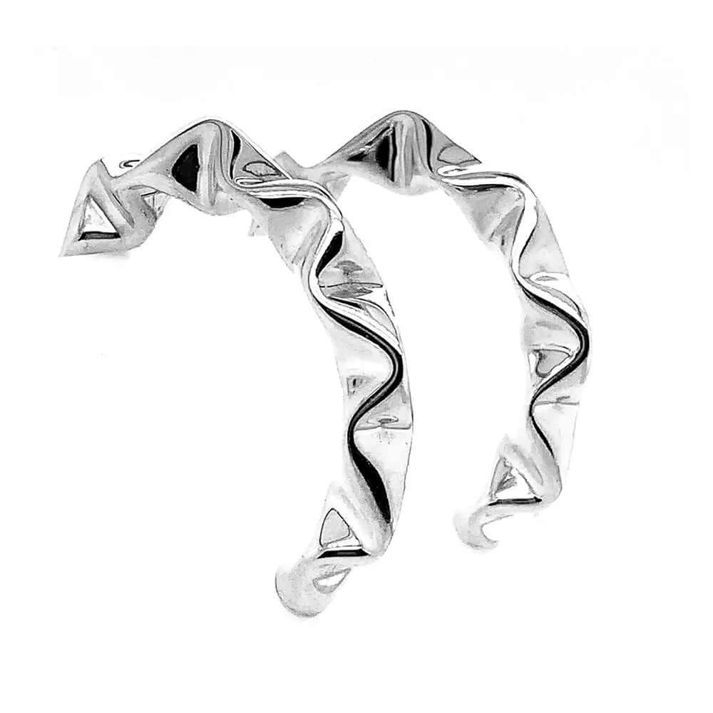 Zigzag Silver Hoops side - Nueve Sterling