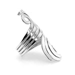 Side view of the Taxco statement ring showing the smooth, comfortable tapering of the wide silver band.